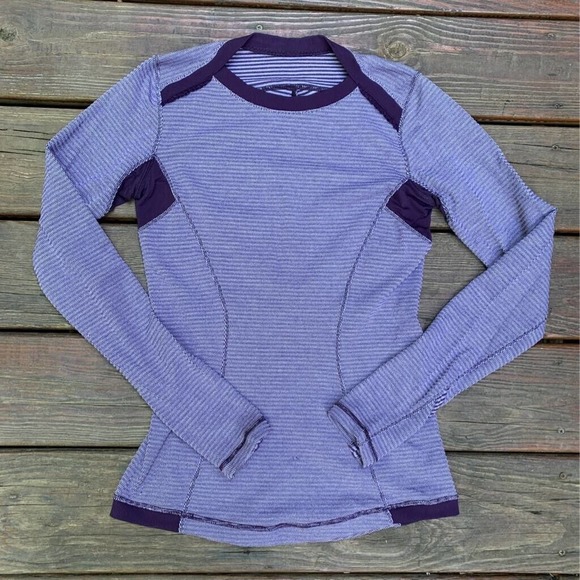 Lululemon Tops - Lululemon Womens Pullover Top Shirt Purple Striped Long Sleeve Crew Neck 6